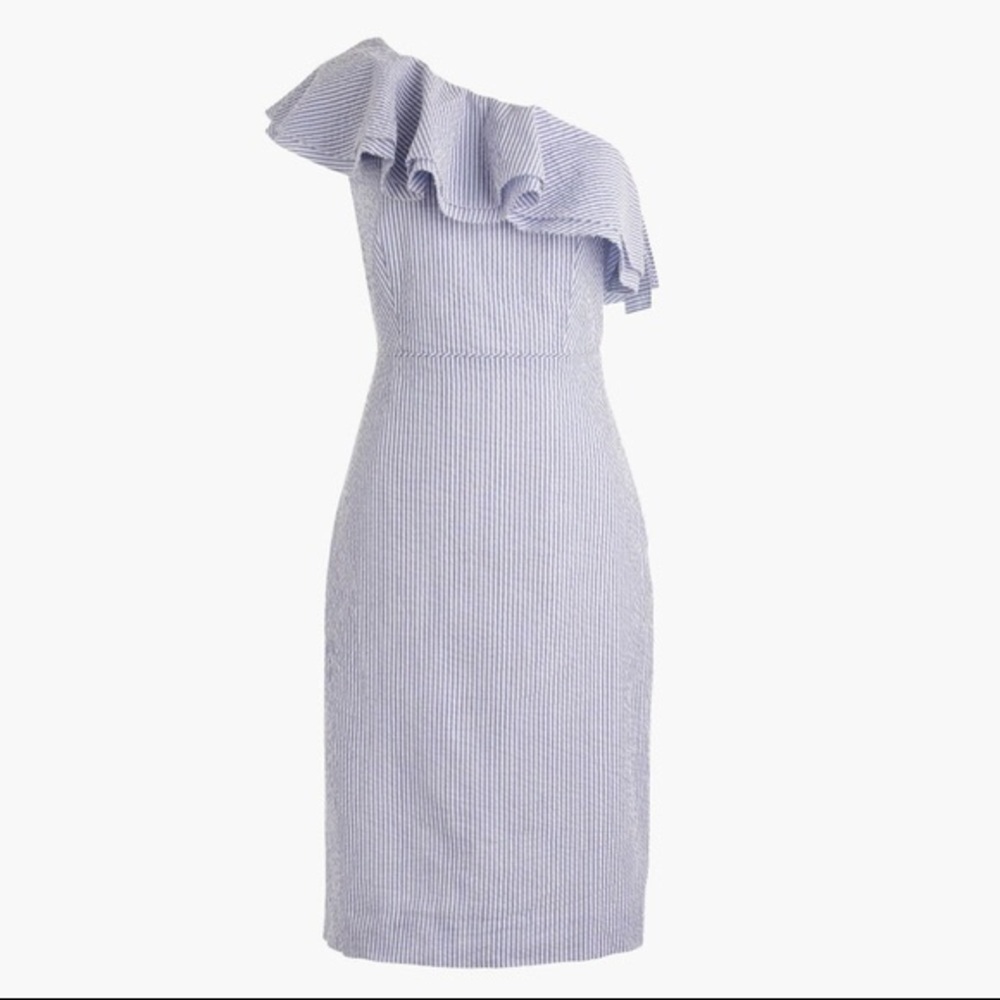 J. Crew Seersucker One Shoulder Dress Size 6